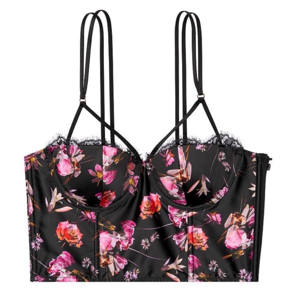New Victoria’s Secret very sexy Floral Black Bustier Top sz 32c - Picture 3 of 9